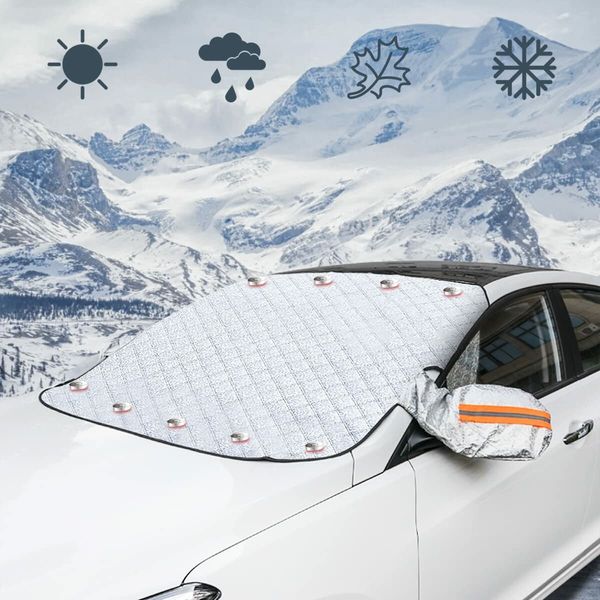 Winter Windshield Snow Cover - Thick Magnetic Car Windscreen Cover with Side Mirror Covers (160*145cm)