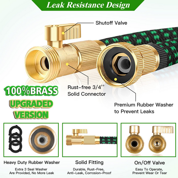 100ft Leakproof Expandable Garden Hose with 10-Function Nozzle, Leakproof and Retractable for Effortless Watering(Green)