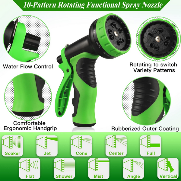 100ft Leakproof Expandable Garden Hose with 10-Function Nozzle, Leakproof and Retractable for Effortless Watering(Green)