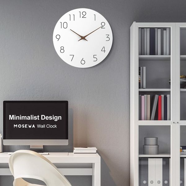 10" Modern Wooden Silent Wall Clock - Battery Operated, Perfect for Home, Office, and Kitchen Decor (White)