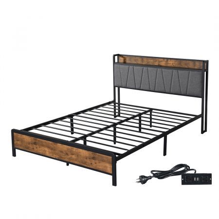 Levede Double Bed Frame Tufted Headboard USB Charge