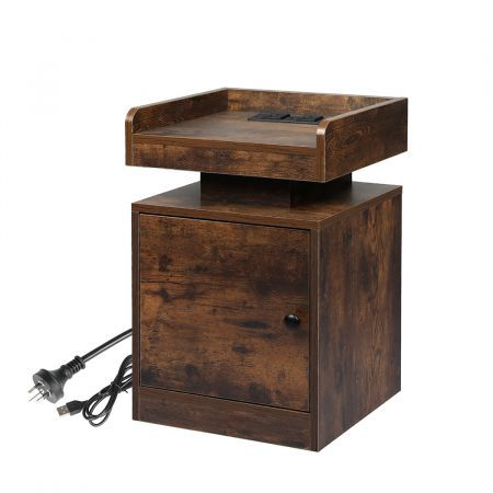 Levede Bedside Table USB Charger Outlet RGB Oak