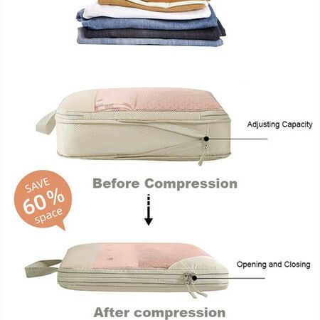 Pack Smart, Travel Light: 5-Set Compression Packing Cubes for Organized Suitcases (Beige)