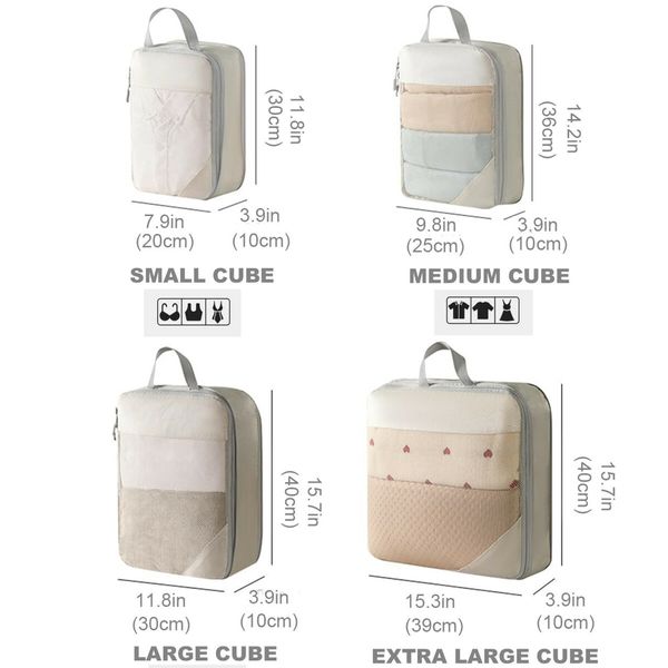 Pack Smart, Travel Light: 5-Set Compression Packing Cubes for Organized Suitcases (Beige)