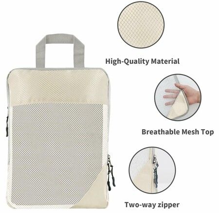 Pack Smart, Travel Light: 5-Set Compression Packing Cubes for Organized Suitcases (Beige)