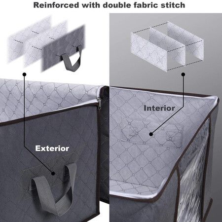 3-Pack Large Capacity Foldable Clothes Storage Bags with Clear Window, Sturdy Zipper, for Blankets and Bedding (90L, Grey)