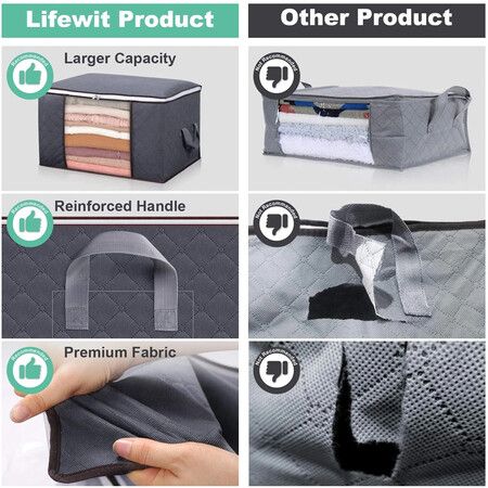 3-Pack Large Capacity Foldable Clothes Storage Bags with Clear Window, Sturdy Zipper, for Blankets and Bedding (90L, Grey)