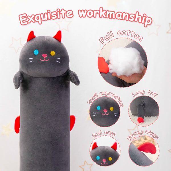 20" Kawaii Black Cat Plush Body Pillow - Cuddly and Cute Stuffed Toy for Relaxation, Decoration, or as a Gift