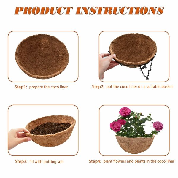 100% Natural Coconut Fiber Round Hanging Basket Liners for Flowers and Vegetables(6 Pack 12 Inch)