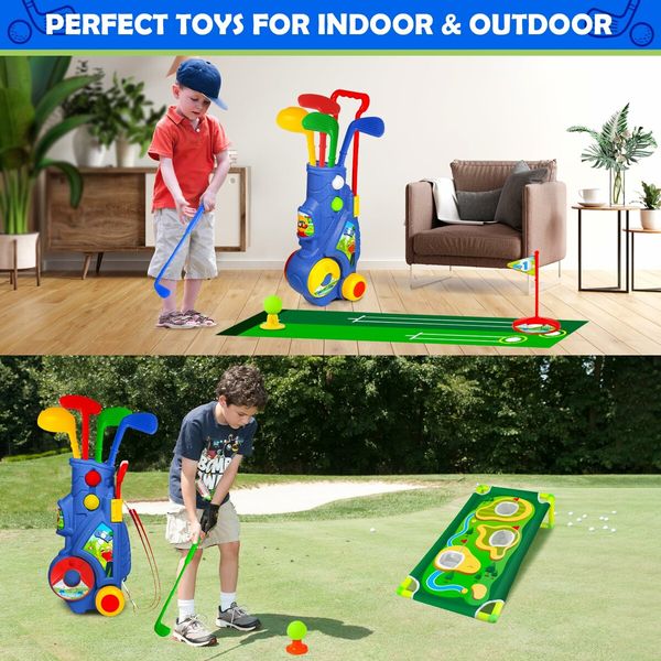 Kids Golf Club Set with Stand - Indoor/Outdoor Sports Toys for Boys and Girls Ages 3+