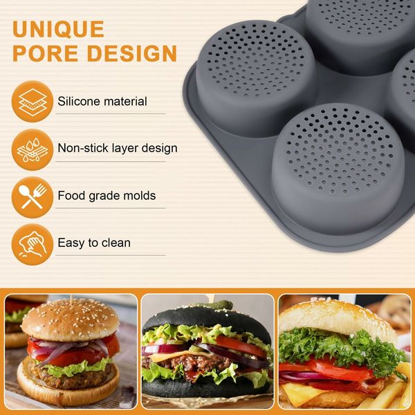 Silicone Hamburger Bread Mould for Homemade Bread, Burger Buns, and Muffins (10 cm Diameter)