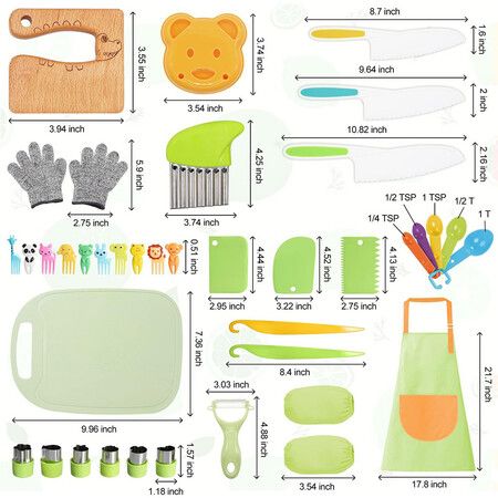 50 Piece Kids Cooking Set, Montessori Kitchen Tools with Plastic Knives, Cutting Board, More Kitchen Accessories,Cooking Fun for Kids