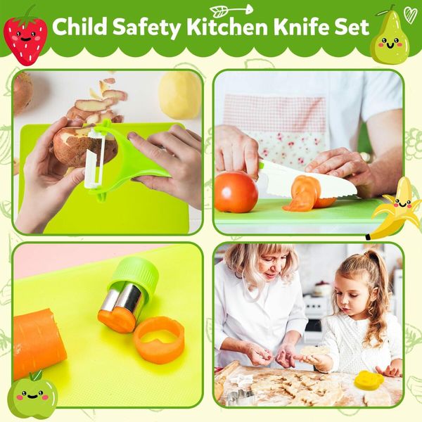 32 Piece Kids Cooking Set, Montessori Kitchen Tools with Plastic Knives, Cutting Board, More Kitchen Accessories,Cooking Fun for Kids