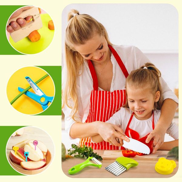 32 Piece Kids Cooking Set, Montessori Kitchen Tools with Plastic Knives, Cutting Board, More Kitchen Accessories,Cooking Fun for Kids