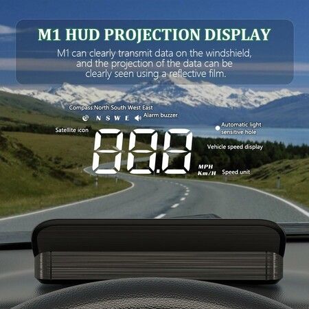 White Windshield Projection Heads Up Display, Digital GPS Speedometer with Speed, Travel Direction Function, and Overspeed Alarm