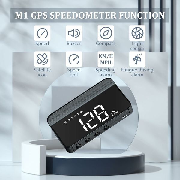 White Windshield Projection Heads Up Display, Digital GPS Speedometer with Speed, Travel Direction Function, and Overspeed Alarm