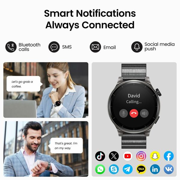 Smart Watch (Answer/Make Calls), 1.43 IinchAMOLED Watches for Men Women 100+ Sport Modes Fitness Watch IP68 Waterproof-Grey