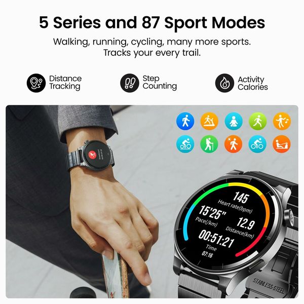 Smart Watch (Answer/Make Calls), 1.43 IinchAMOLED Watches for Men Women 100+ Sport Modes Fitness Watch IP68 Waterproof-Grey