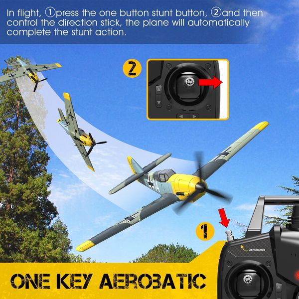 Remote Control RTF Airplane, 4 Channel 6-Axis Gyro Park Flyer RC Plane BF109, Aircraft Toy Gift for Beginners & Kids