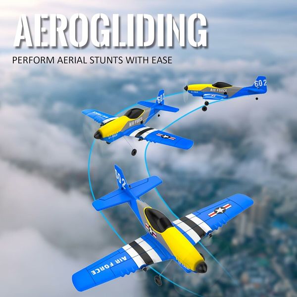 Remote Control Airplane Mustang Fighter Toys, 2.4GHz Smart Gyro Stabilizer RTF Glider Aircraft Plane, Easy to Fly for Kids Beginners