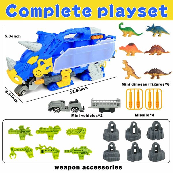 Storage Carrier Toys Playset with Mini Dinos Figures and Vehicle Dinos Toy for Kids Gift for Birthday Christmas