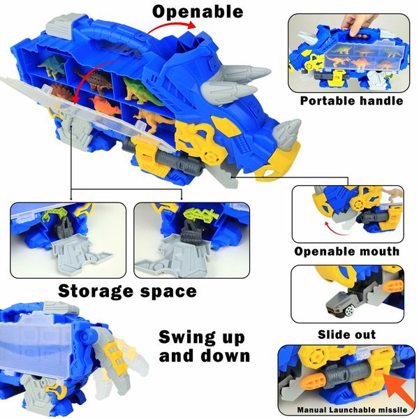 Storage Carrier Toys Playset with Mini Dinos Figures and Vehicle Dinos Toy for Kids Gift for Birthday Christmas