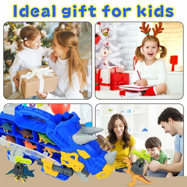 Storage Carrier Toys Playset with Mini Dinos Figures and Vehicle Dinos Toy for Kids Gift for Birthday Christmas