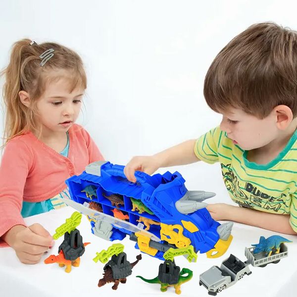 Storage Carrier Toys Playset with Mini Dinos Figures and Vehicle Dinos Toy for Kids Gift for Birthday Christmas