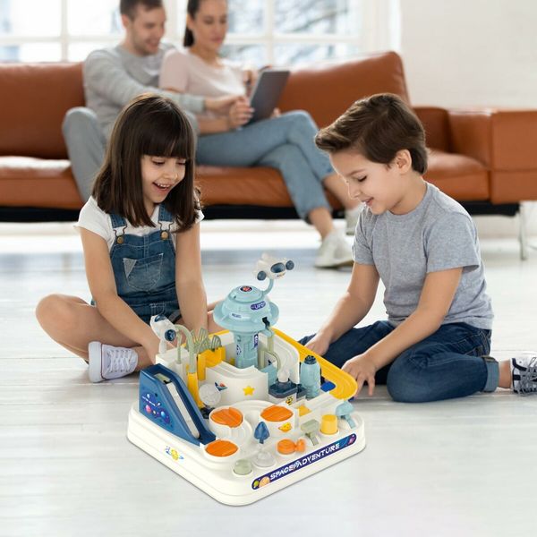 Kids Race Track Car Adventure Toy Spaceship Puzzle Rail Track City Rescue Playset with 4 Mini Cars Preschool Educational Car Games