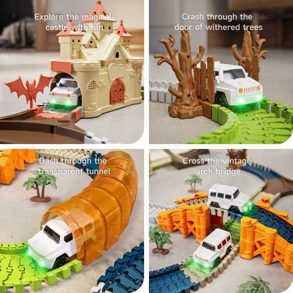 Race Track 202 Pcs Magic Castle Car Toys 360 Degree Rotating Flexible Train with Cars Kids Gift