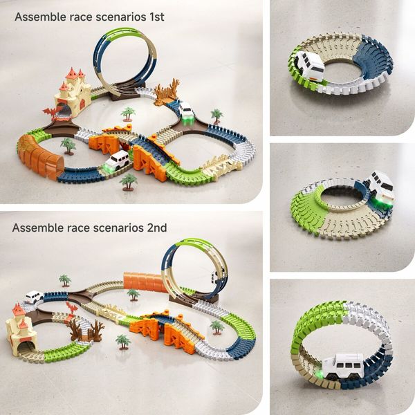 Race Track 202 Pcs Magic Castle Car Toys 360 Degree Rotating Flexible Train with Cars Kids Gift