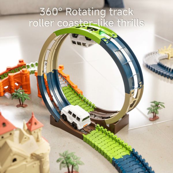 Race Track 202 Pcs Magic Castle Car Toys 360 Degree Rotating Flexible Train with Cars Kids Gift