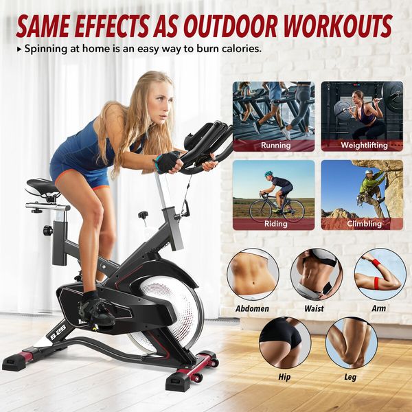 Home Gym Exercise Bike Commercial Stationary Spin Bicycle Pedal Exerciser Fitness Workout Equipment Indoor Cycling Machine LCD Adjustable Resistance