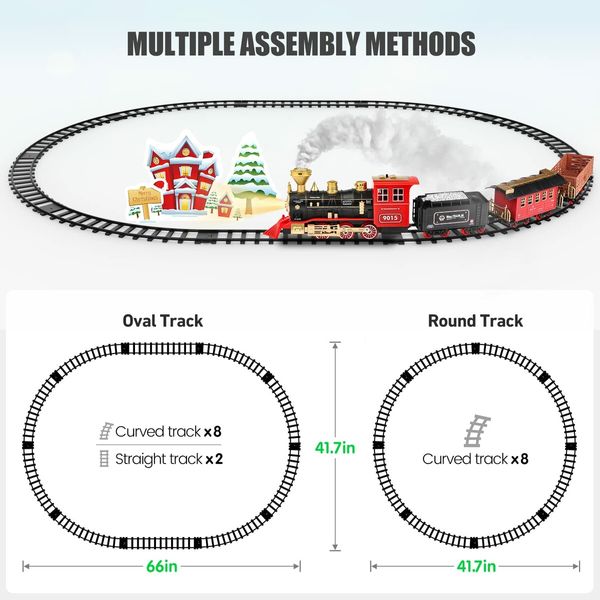 Train Set,Train Toys,Lights & Sound,Tracks,Toy Train w/Steam Locomotive Engine,Cargo Cars & Tracks,Christmas Train Toys Gifts