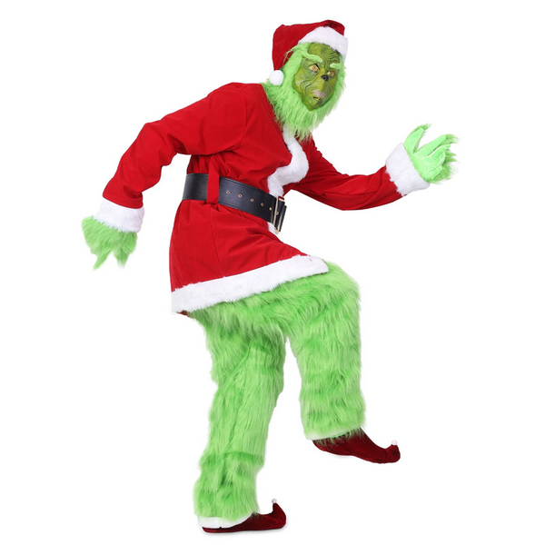 Green Deluxe Monster Costume for Men 7PCS Adult Santa Suit Set Furry Christmas Santa Claus Outfit Size L