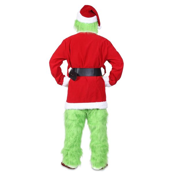 Green Deluxe Monster Costume for Men 7PCS Adult Santa Suit Set Furry Christmas Santa Claus Outfit Size L