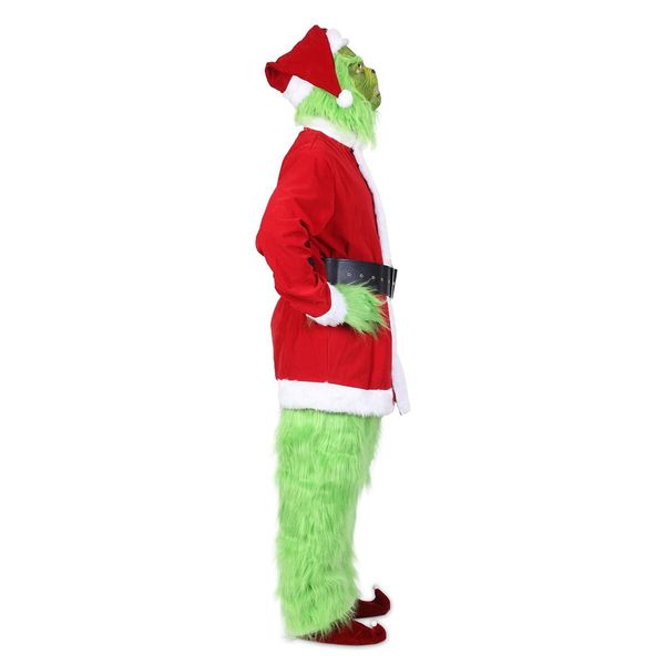 Green Deluxe Monster Costume for Men 7PCS Adult Santa Suit Set Furry Christmas Santa Claus Outfit Size L