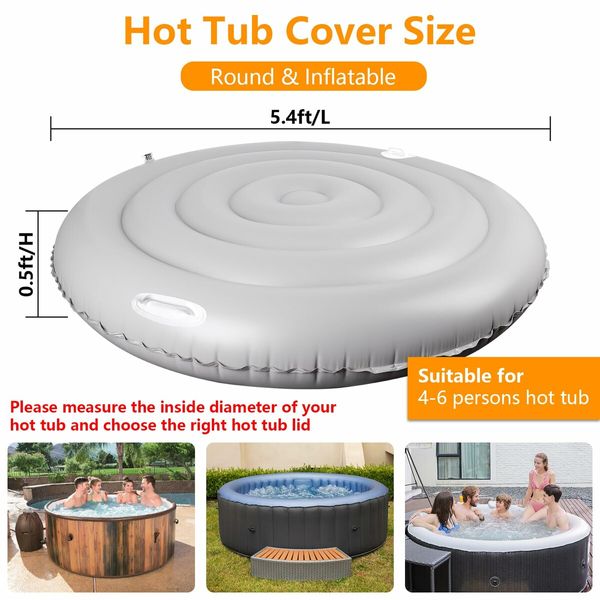 5.4Ft Inflatable Hot Tub Cover,Insulated Hot Tub Lid Inflatable Round Hot Tub,Portable Hot Tub Cover Protector Save Energy Windproof Rain Proof