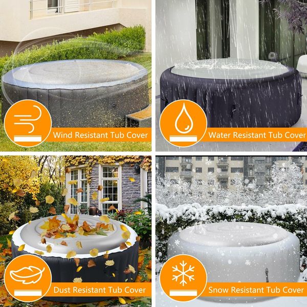 5.4Ft Inflatable Hot Tub Cover,Insulated Hot Tub Lid Inflatable Round Hot Tub,Portable Hot Tub Cover Protector Save Energy Windproof Rain Proof