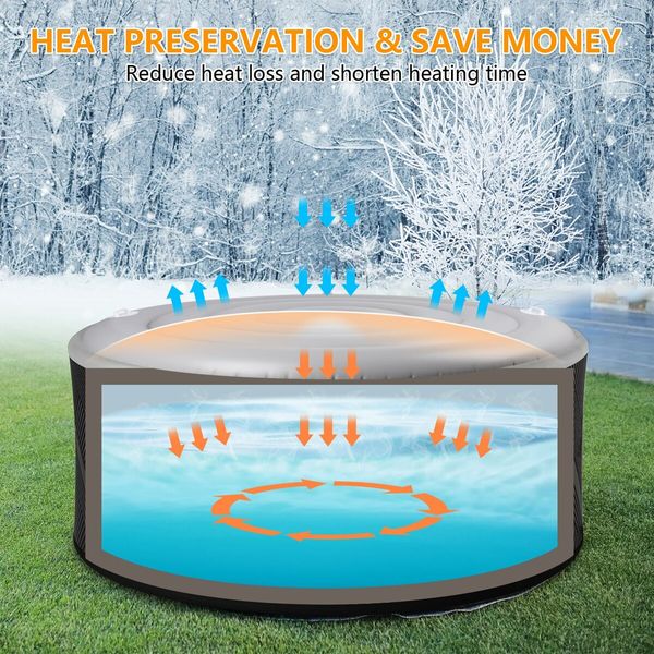 5.4Ft Inflatable Hot Tub Cover,Insulated Hot Tub Lid Inflatable Round Hot Tub,Portable Hot Tub Cover Protector Save Energy Windproof Rain Proof