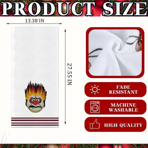 Heat Miser Snow Miser Christmas Towel, 2PCS Handmade Embroidered Decorative Large Cotton Hand Towels Bathroom Set