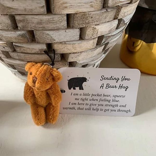 A Little Pocket Bear Hug  Envelop Sending You a Bear Hug, with Pocket Hug Token Card, Emotional Support Plush Positive Gifts   (Brown)