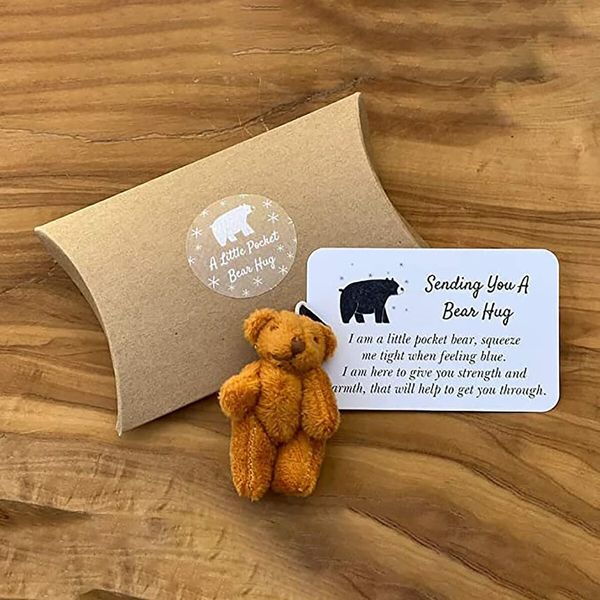 A Little Pocket Bear Hug  Envelop Sending You a Bear Hug, with Pocket Hug Token Card, Emotional Support Plush Positive Gifts   (Brown)