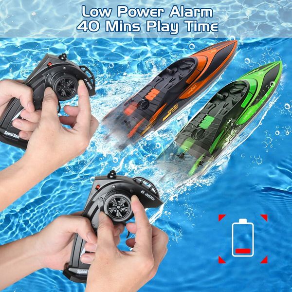 Remote Control Boats Night Glowing Toy Waterproof with Rechargable Battery Boat for Pools Lakes Play Gifts Boys Girls (Green)