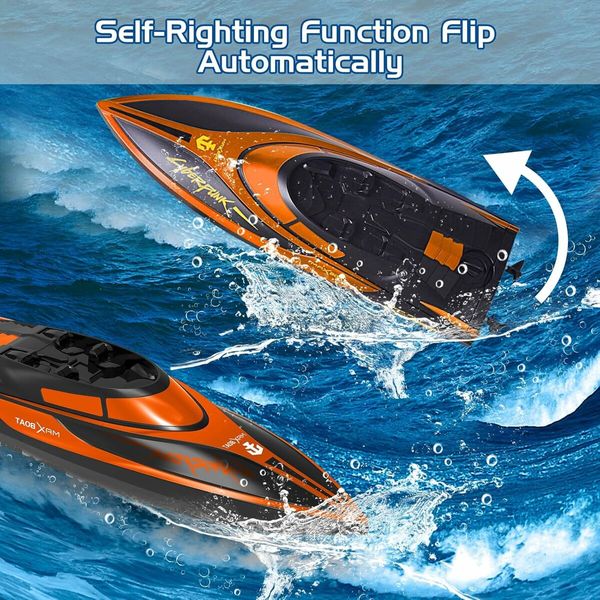 Remote Control Boats Night Glowing Toy Waterproof with Rechargable Battery Boat for Pools Lakes Play Gifts Boys Girls (Orange)