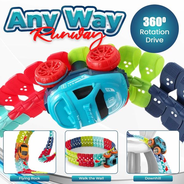 Electric 360 Degree Anti-Gravity Racing Play Machine Track with Rechargeable Roll-Up Puzzle Tracks for Kids (170 Pcs)