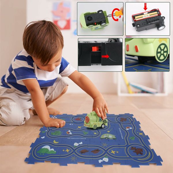 Puzzle Racer Kids Car Jigsaw Track Play Sets Educational Montessori Toy Birthday Gift for Kids Ages 3+