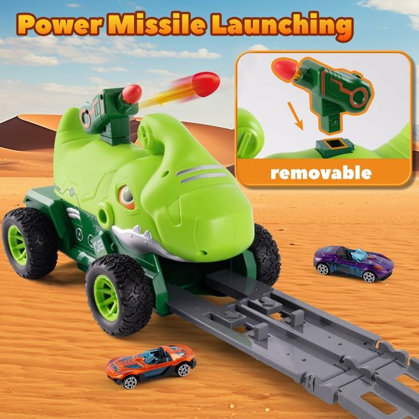 Truck Toys with 6 Die-Cast Metal Cars Foldable Track & Missile Launcher Birthday Gift Idea Toys for Kids Ages 3+(Green)