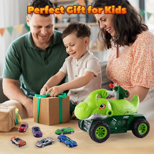 Truck Toys with 6 Die-Cast Metal Cars Foldable Track & Missile Launcher Birthday Gift Idea Toys for Kids Ages 3+(Green)