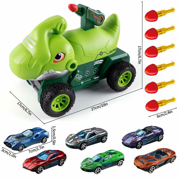 Truck Toys with 6 Die-Cast Metal Cars Foldable Track & Missile Launcher Birthday Gift Idea Toys for Kids Ages 3+(Green)